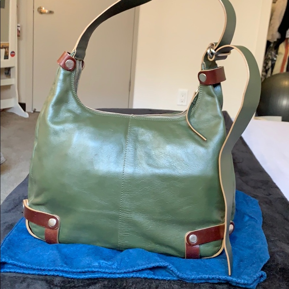 Green leather handbag
